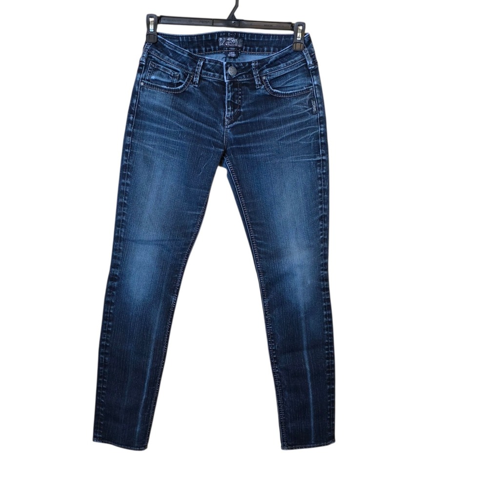 Silver Jeans Co Aiko Skinny Jeans Dark Wash Denim Whiskered‎ Womens 29x31